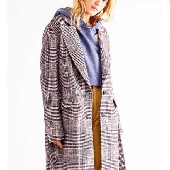 NEW Free People Menswear Hailey Wool Checkered Plaid Duster Coat M - Picture 6 of 16